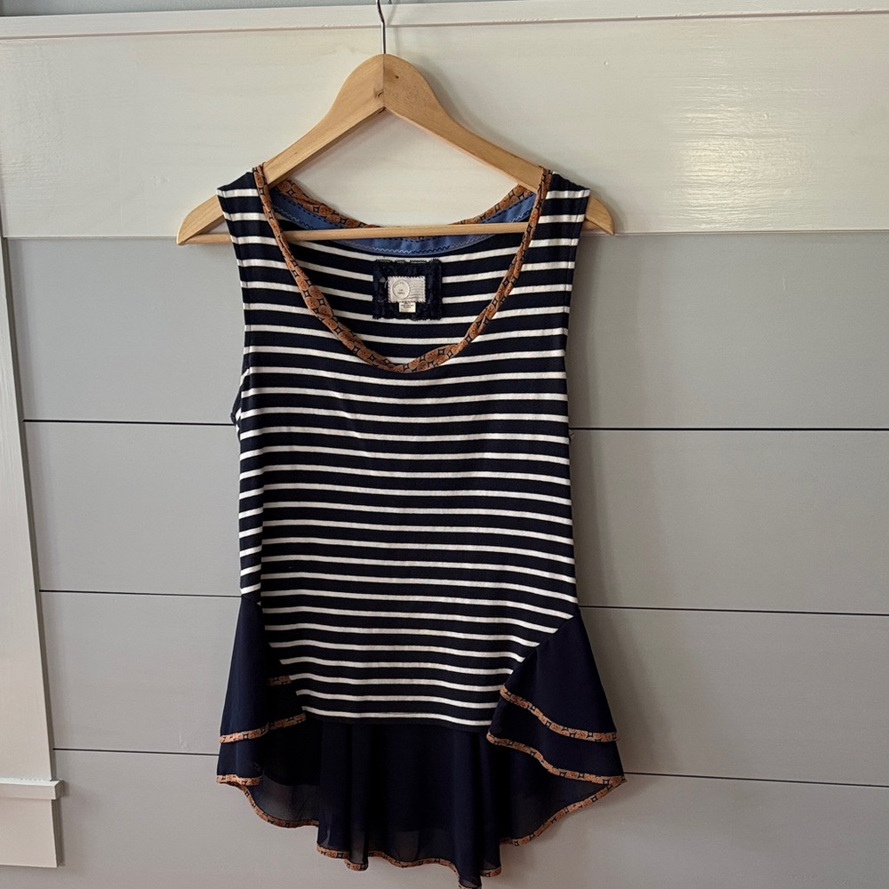 Anthropologie Navy and White Striped Tank Top- size Small